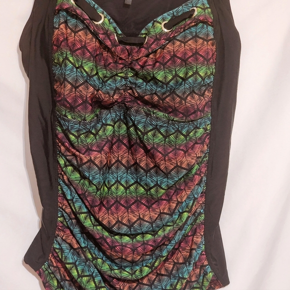 NEW Ti Voglio Black Multicolor Women's Tankini Top Size 1X Penningtons Resort - Picture 1 of 8